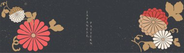 Kırmızı çiçek desenli Japon arka planı. Çiçek ve Çince el çizimi, element dekorasyonlarını klasik tarzda bırakır. Siyah sanat soyut afiş tasarımı.