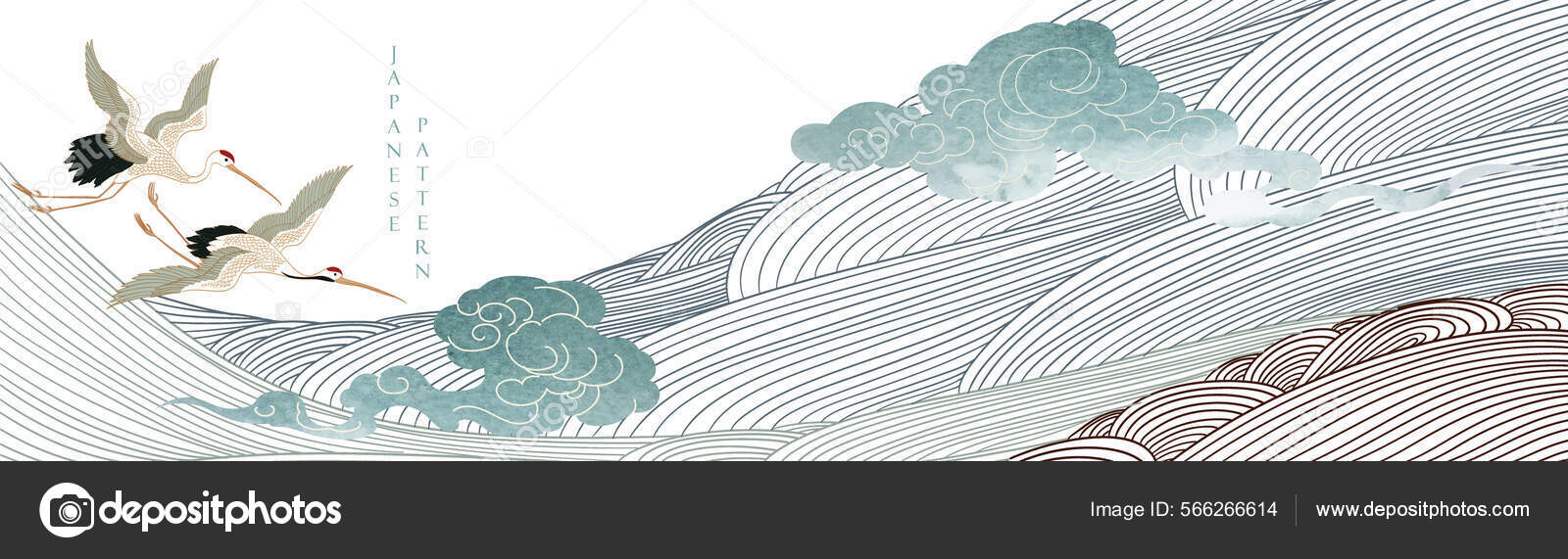 Fundo Japonês Com Vetor Padrão Onda Linha Modelo Arte Abstrata Vetor de  ©marukopum 566266614, image size:1600x571