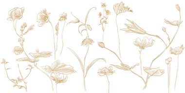 El çizimi çiçek unsuruyla sanat doğal arka plan tasarımı. Yaprak desenli dallı Japon dalga deseni klasik tarzda dekorasyon şablonu. 