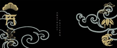 Japon dalga desenli siyah soyut sanat manzarası. Çin Bulutu 'nun klasik tarzında davetiye şablonu olan doğa sanatı geçmişi. Asya geleneksel simgesi ve sembol tasarımı 