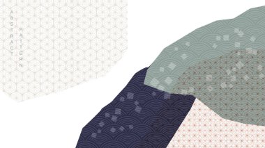 Geometrik şablon vektörlü Japon arka planı. Klasik biçiminde çizgi ögesi pankartıyla soyut sanat dekorasyonu.