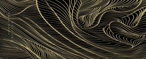 黒と金の線のパターンベクトルで抽象的な風景の背景 自然のテンプレートと海の海の芸術 高級スタイルのバナーデザインと壁紙 — ストックベクタ
