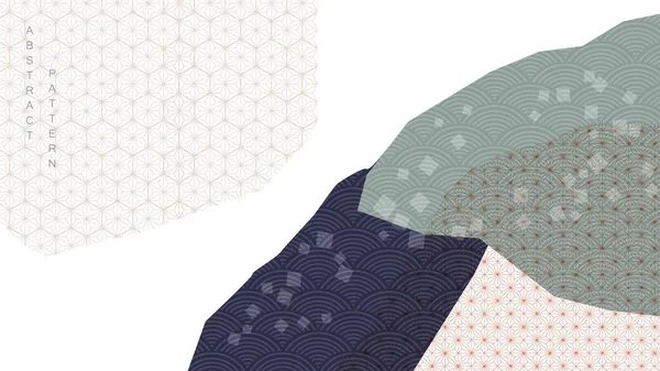 Geometrik şablon vektörlü Japon arka planı. Klasik biçiminde çizgi ögesi pankartıyla soyut sanat dekorasyonu.