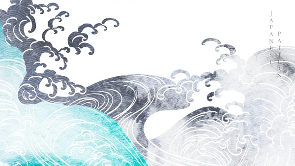 Ocean Sea Decoration Banner Design Oriental Natural Wave Pattern Vintage — Wektor stockowy