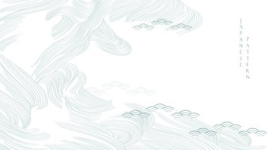 Chinese wave decorations with blue texture in vintage style. Abstract art landscape with mountain and ocean sea with hand drawn wave elements 