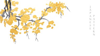 Japanese background with gold and black texture painting texture. Oriental natural watercolor pattern with branch of flower decoration banner design in vintage style