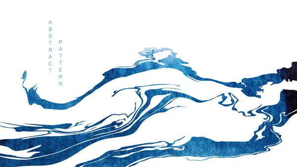 Blue Brush Stroke Texture Japanese Ocean Wave Pattern Vintage Style — Image vectorielle