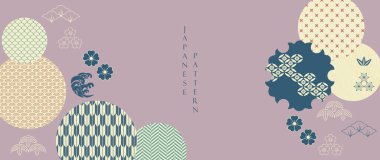 Japon dalga desenli soyut sanat vektör pankartı. Bambu ve bonsai ağacı desenli doğa sanatı. Asya geleneksel simgesi ve sembol tasarımı.