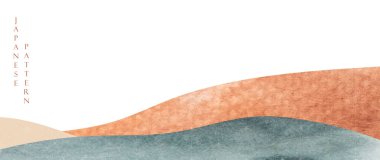 Japon geometrik model vektör pankartlı soyut manzara. Doğa sanat arka planında çizgi elemanı davet kartı şablonu klasik tarzında. Dağ Ormanı duvar kağıdı.