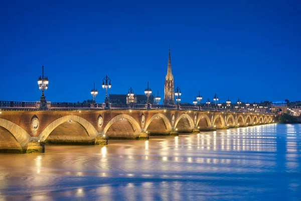 Photo Pierre Bridge Bordeaux Blue Hour — Stock Photo, Image