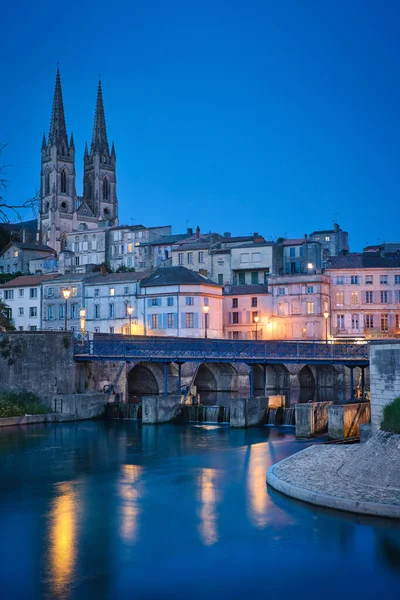 Photo Niort Downtow View Blue Hour Time Stock Photo