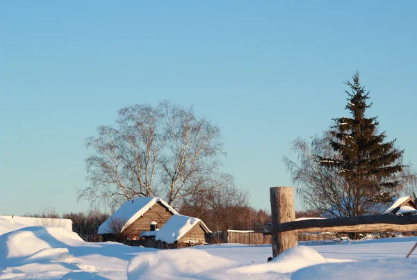 Russian winter in village — Stock Image Russian winter in village Stock Photo