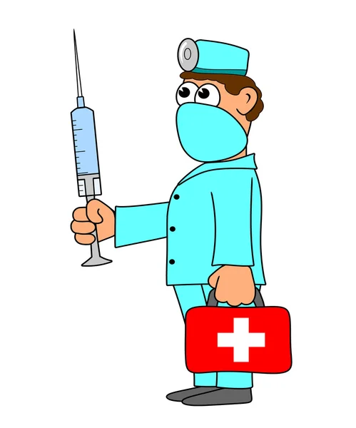 Doctor with red bag and injection — Stock Photo, Image