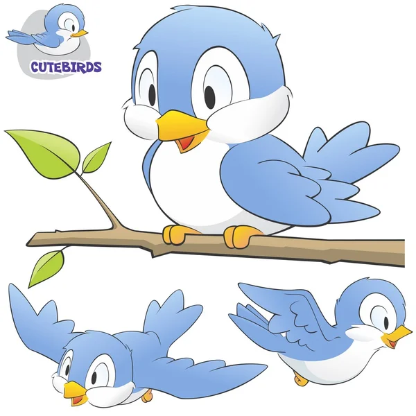 A Set of Cute Cartoon Birds Stock Illustration