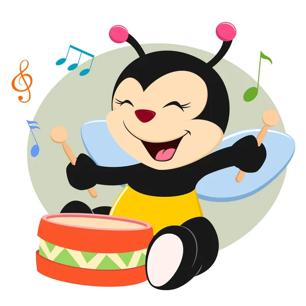 Baby bee spelen trommel — Stockvector