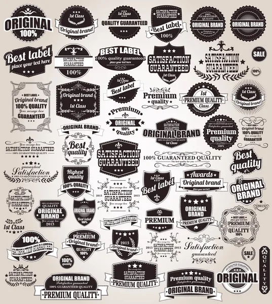 retro vintage etiketleri, pullar, kurdeleler, işaretleri ve kaligrafi tasarım öğeleri, vektör kümesi