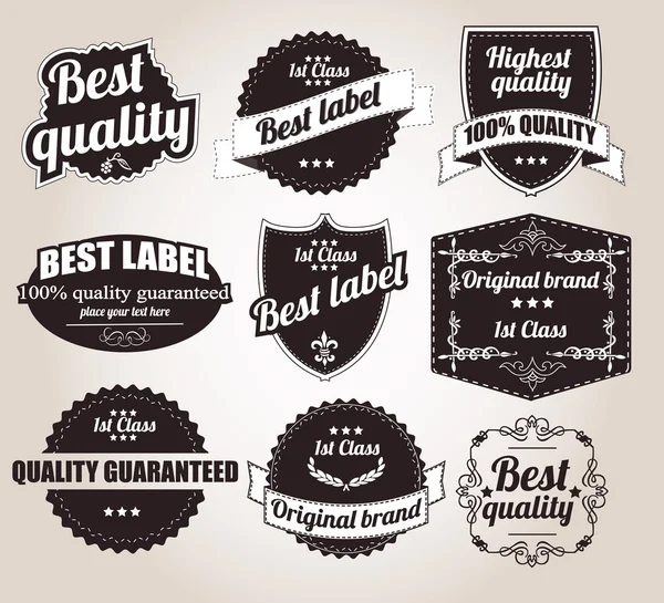 Collection of vintage retro labels, badges, stamps, ribbons, marks and typographic design elements, vector illustration — Stock vektor