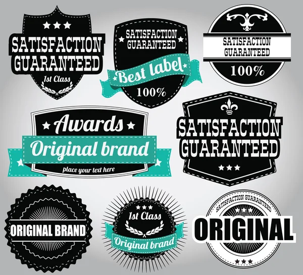Collection of vintage retro labels, badges, stamps, ribbons, marks and typographic design elements, vector illustration — Stockový vektor