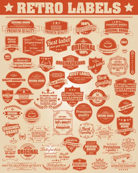 Collection of vintage retro labels, badges, stamps, ribbons, marks and typographic design elements, vector illustration — 图库矢量图片