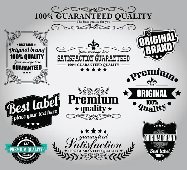 Collection of vintage retro labels, badges, stamps, ribbons, marks and typographic design elements, vector illustration — Stock Vector