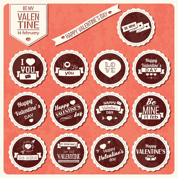 Collectie van Valentijn s dag vintage etiketten, typografische ontwerpelementen, linten, pictogrammen, postzegels, badges, vector illustratie — Stockvector