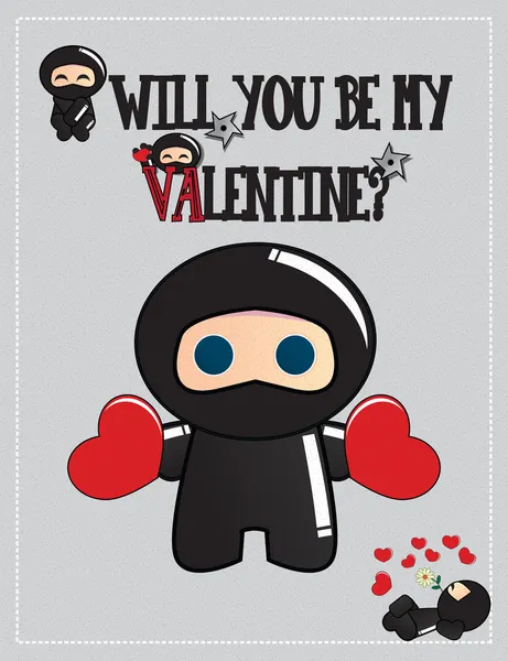 Carino personaggi ninja, San Valentino, illustrazione vettoriale — Vettoriale Stock