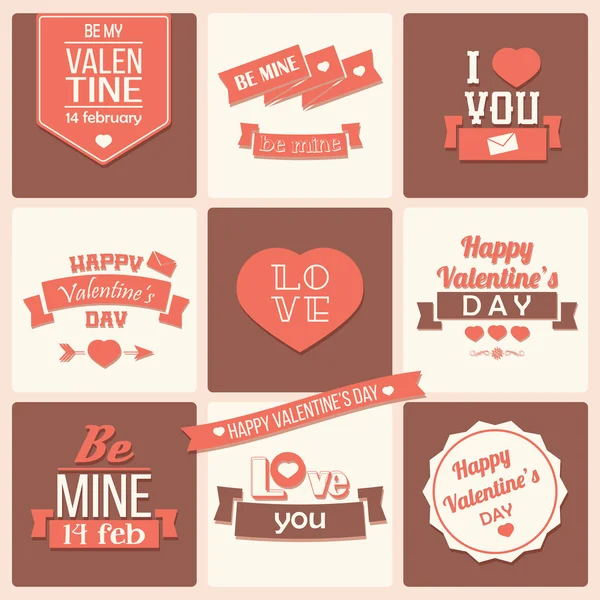 Collection of Valentine s day vintage labels, typographic design elements, ribbons, icons, stamps, badges, vector illustration — Stock Vector