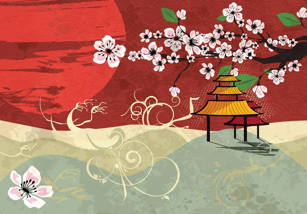 Fondo tradicional japonés con flor de cerezo, vector — Archivo Imágenes Vectoriales