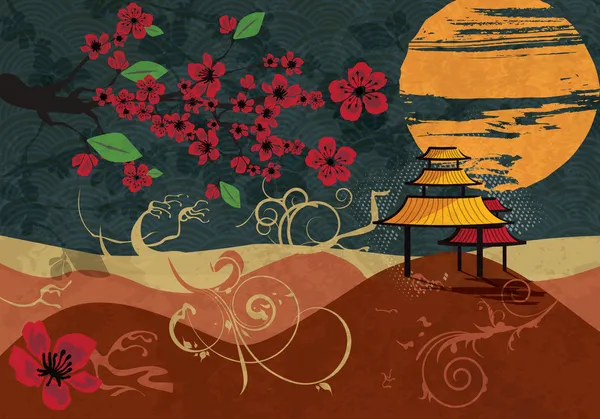 Fondo tradicional japonés con flor de cerezo, vector — Archivo Imágenes Vectoriales