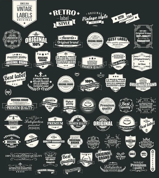 Coleção de etiquetas retrô vintage, emblemas, selos, fitas, marcas e elementos de design tipográfico, ilustração vetorial Vetores De Bancos De Imagens Sem Royalties