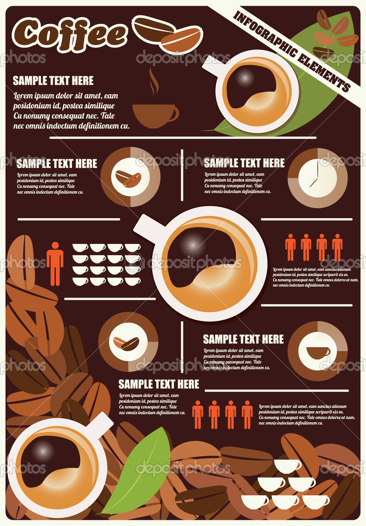 Collection of coffee infographics elements, vector