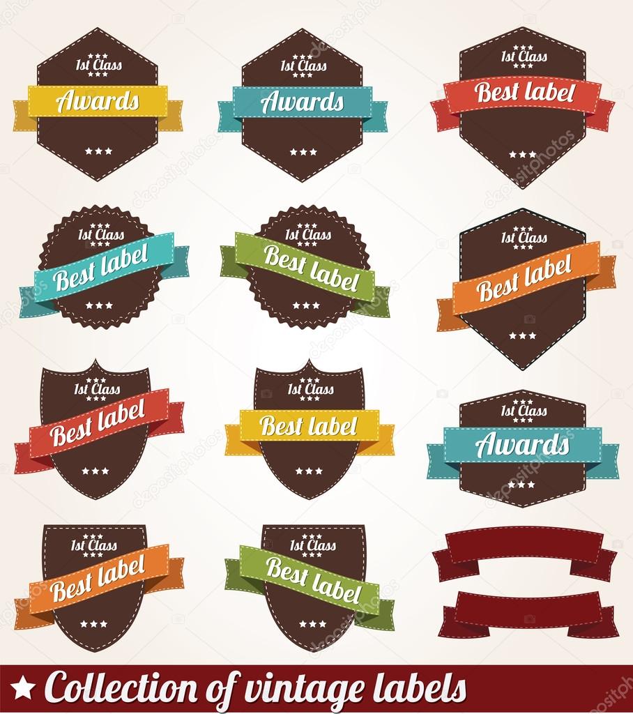 Set of vintage retro labels, stamps, ribbons, marks and calligraphic design elements, vector