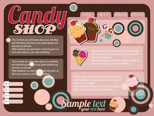 Website template elements, vintage style, candy shop — Stock Vector