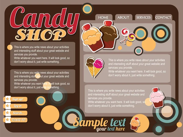 Website template elements, vintage style, candy shop — Stock Vector