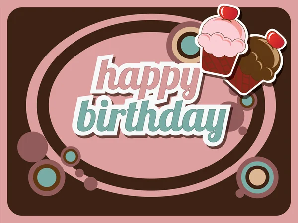 Feliz cumpleaños tarjeta de pastel de la taza, vintage retro, vector — Vector de stock