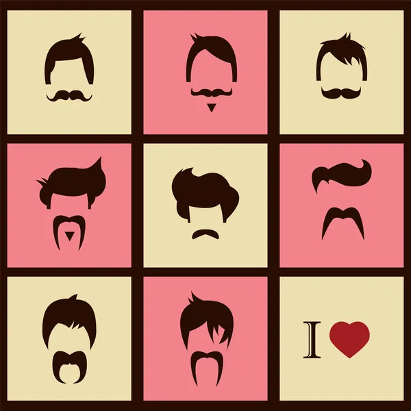 J'adore les coiffures vintage hipster et les moustaches, illustration vectorielle — Image vectorielle