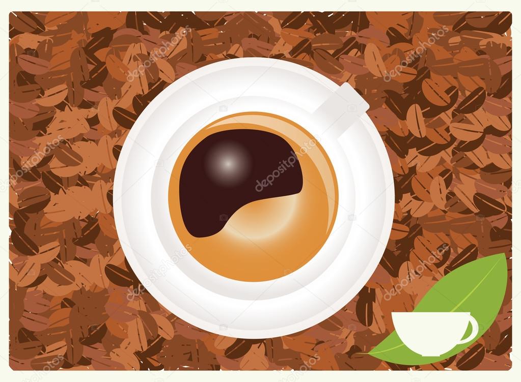 Coffee background with coffee cup and coffee beans, vector