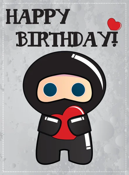 Cartão de aniversário feliz com ninja — Vetor de Stock