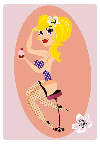 Blonde pin-up girl — Stockvector