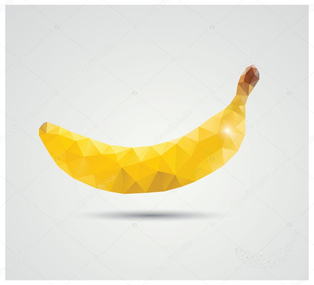 Geometric polygonal fruit, triangles, banana, vector illustration
