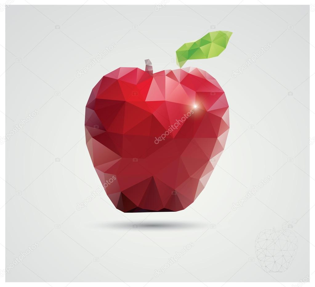 Geometric polygonal fruit, triangles, apple, vector illustration