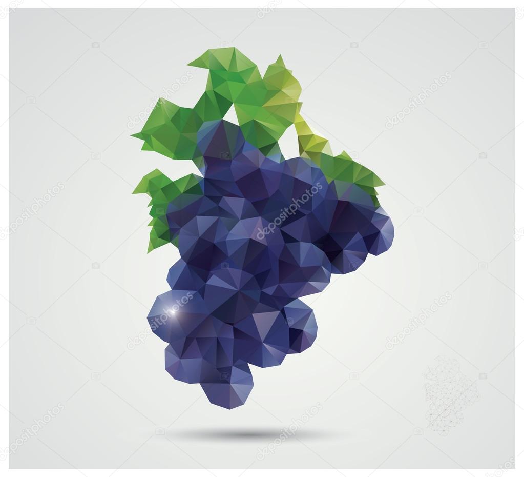 Geometric polygonal fruit, triangles, grapes, vector illustration