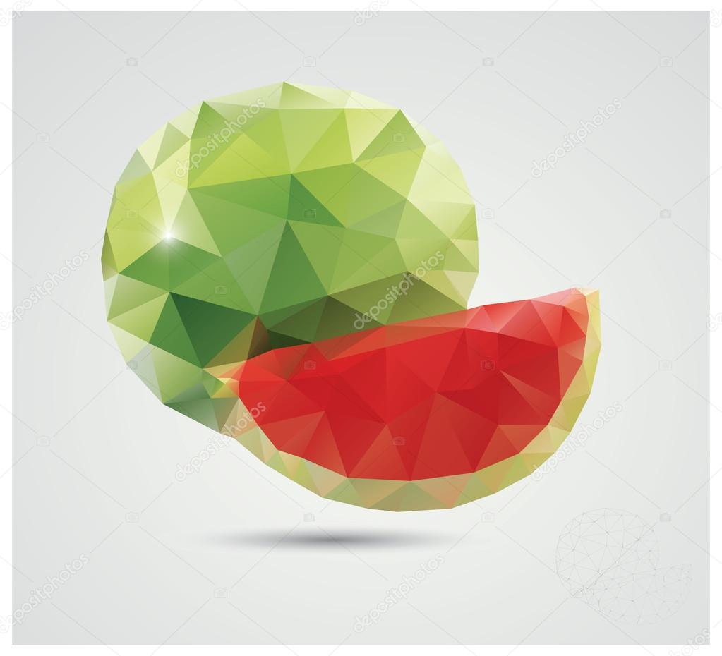 Geometric polygonal fruit, triangles, watermelon, vector illustration