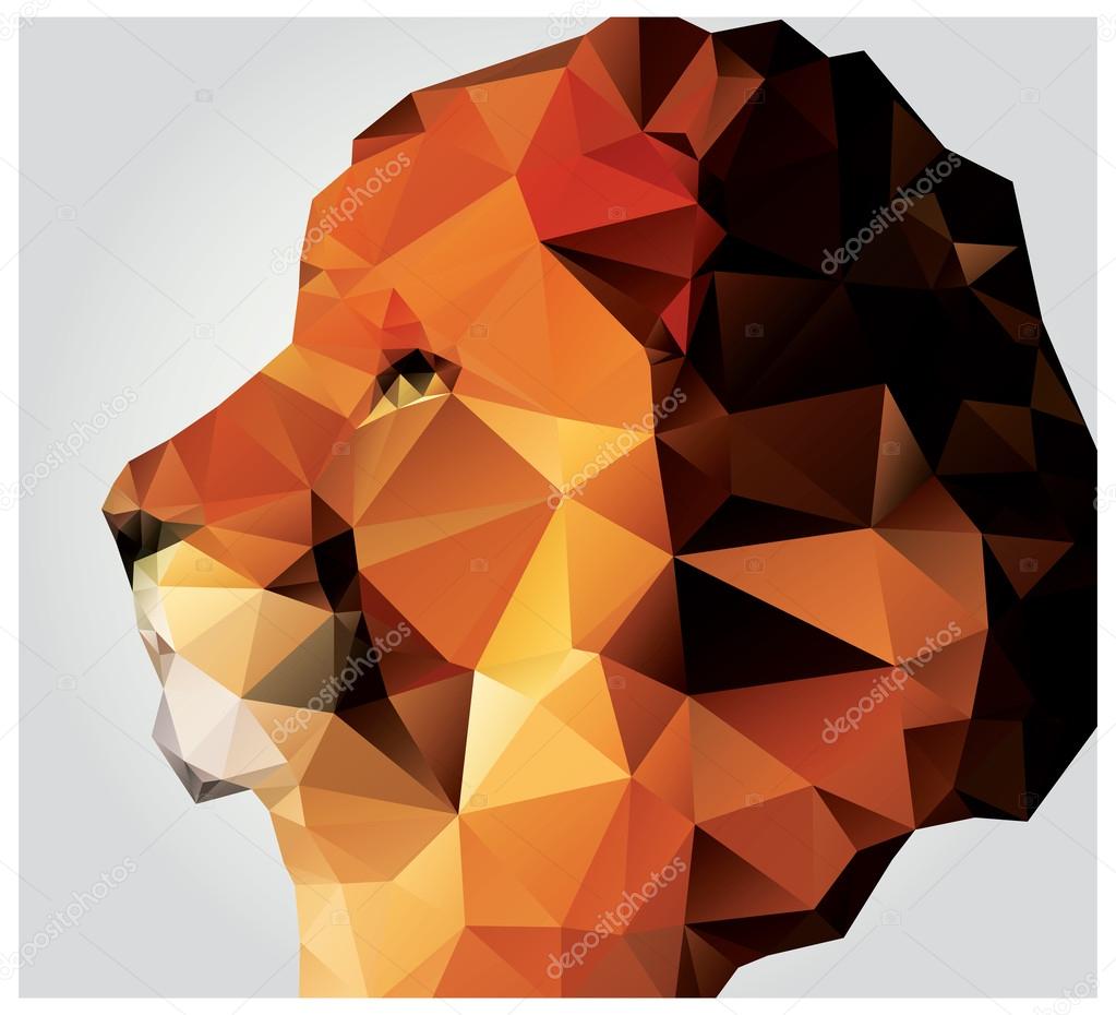 Geometric polygon lion head, profile, triangle pattern, vector illustration