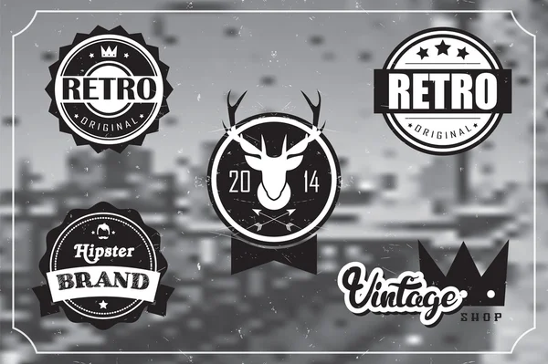 Collection of vintage retro labels, badges, stamps, ribbons, marks and typographic design elements, vector illustration — Stockvector