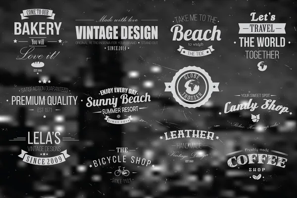 retro vintage nişan, rozetleri, pullar, kurdeleler ve tipografik tasarım öğeleri, vektör çizim