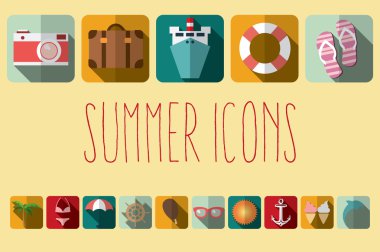 yaz tatili düz simgeler uzun gölge, tasarım öğeleri ile illüstrasyon vektör