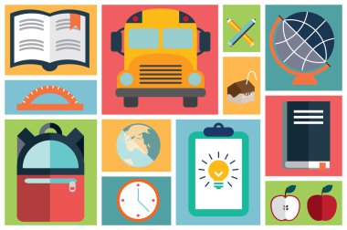 düz okul simgeler, düz tasarımı, vektör çizim koleksiyonu