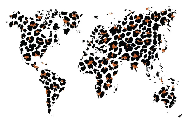 Mappa del mondo in disegno di stampa animale, illustrazione vettoriale — Vettoriale Stock