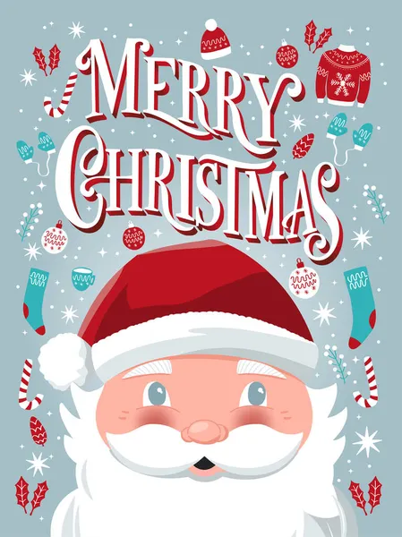 Merry Christmas Hand Belettering Teken Met Hand Getekend Santa Claus — Stockvector